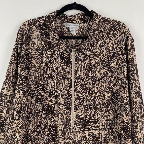 Catherines Half Zip Pullover Tunic Size 3X Black Tan Stretch Blouse - Picture 2 of 10